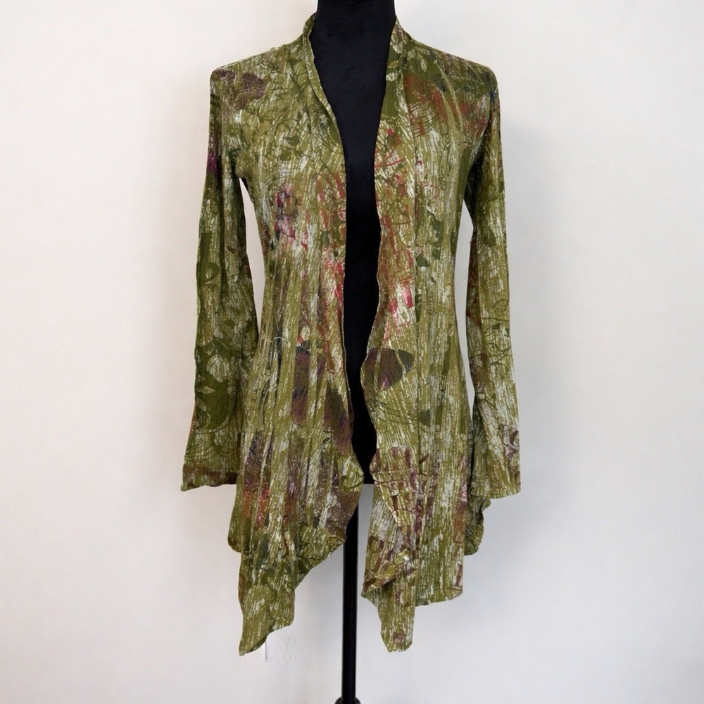 Xhilaration Open Front Cardigan Women Large Green Semi Sheer Burnout Boho Grunge